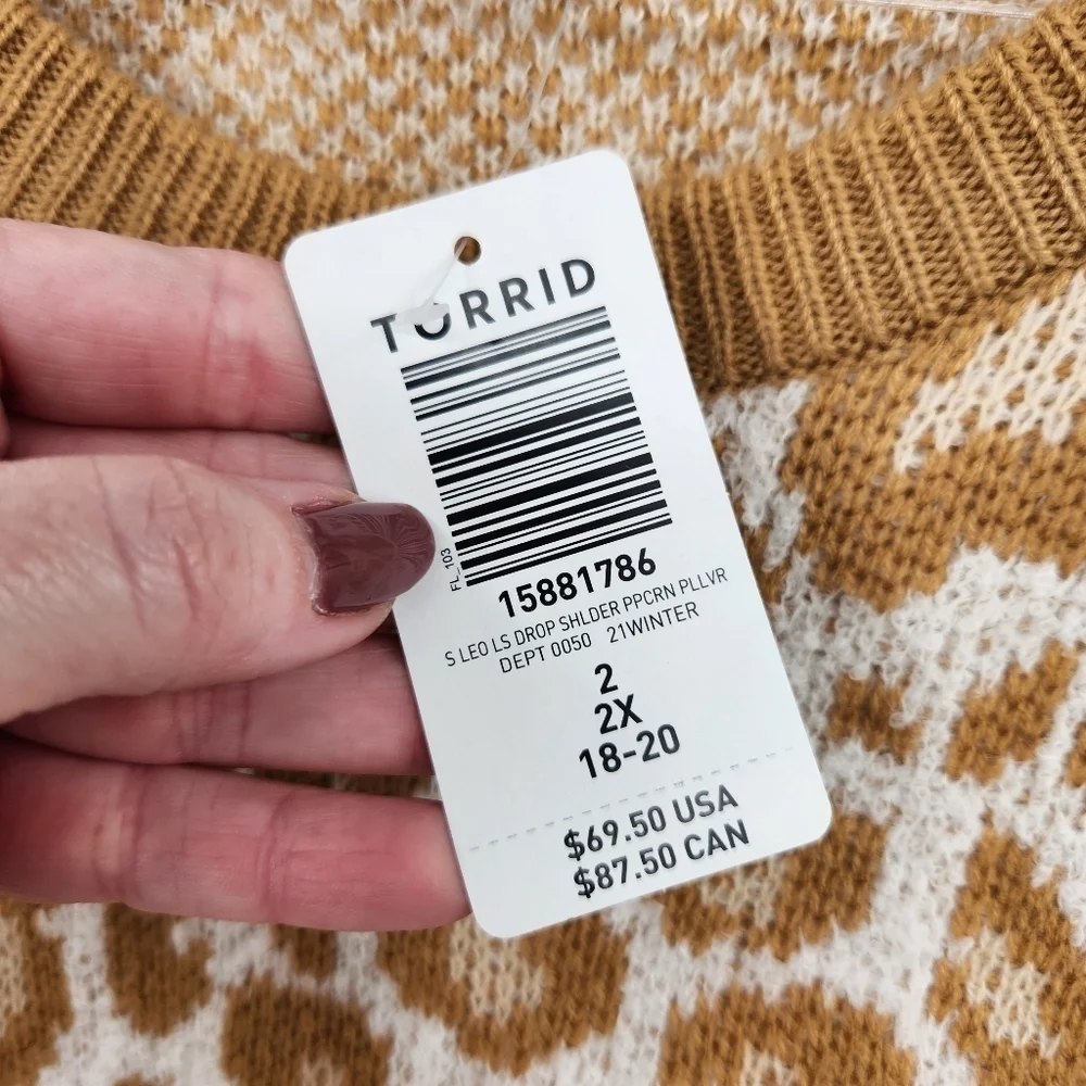 Torrid Leopard Long Sleeve Drop Shoulder Popcorn Pullover Sweater Womens Size 2X